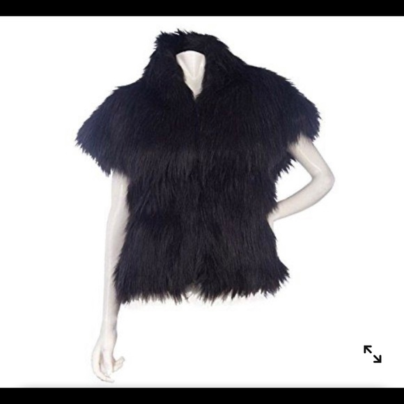 Marc Bouwer Black Faux Fur Chic Glam Furry Capalet Jacket Sz XL Cape - Picture 10 of 11